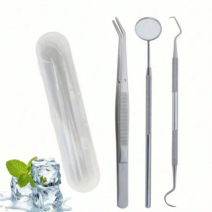 Teeth Whitening Kit - プロ仕様のステンレス製歯科衛生キット。歯のクリーニングとホワイトニングに使用できるツールと収納ケースが付属。